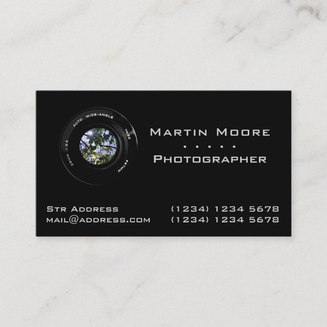 Photography services professional lens business card (Front)