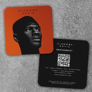Photography Trendy Stylish Full Photo QR Code Square Business Card