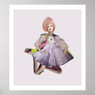Photomontage Woman Wearing a ping wig  Poster