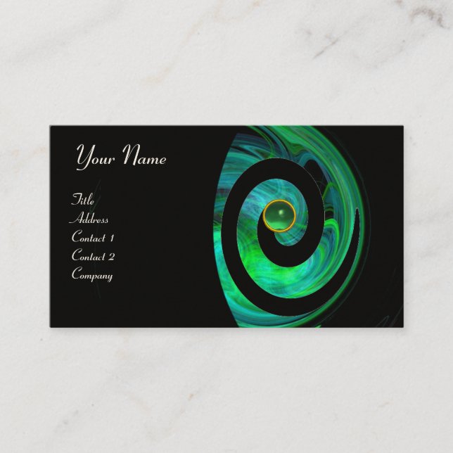PHOTON SWIRL GEM MONOGRAM black  green Business Card (Front)