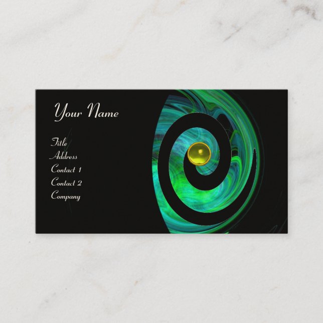PHOTON SWIRL GEM MONOGRAM black  green yellow Business Card (Front)