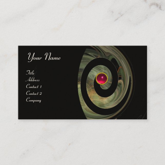 PHOTON SWIRL GEM MONOGRAM black pink red Business Card (Front)