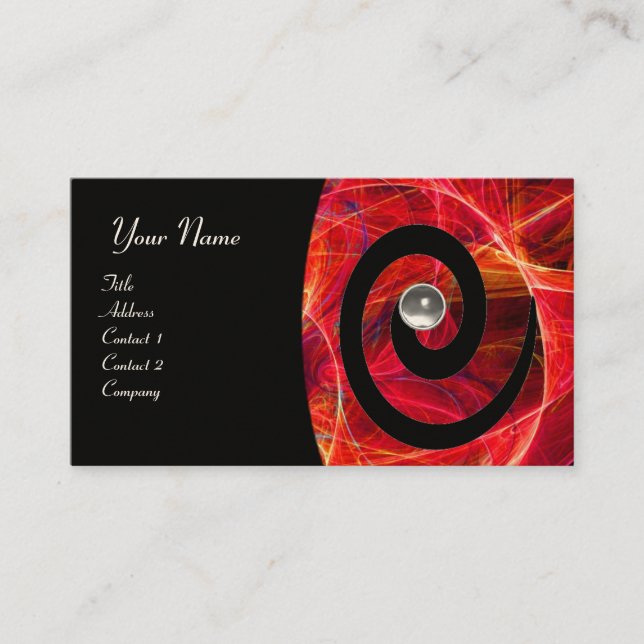 PHOTON SWIRL GEM MONOGRAM black red white Business Card (Front)