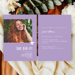 PhotoPop Minimal Elegant Chic Lavender Graduation Invitation
