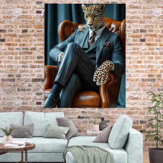 Photorealistic Bossy Leopard Digital Art Poster