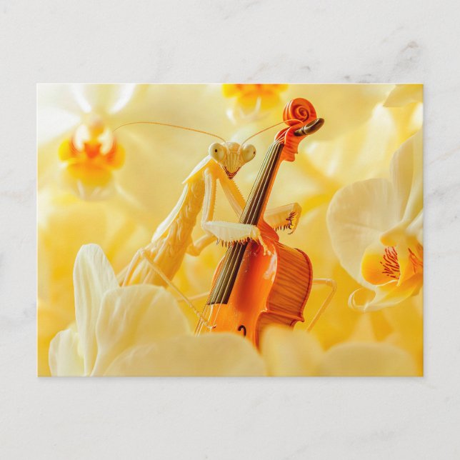 Photorealistic Praying Mantis Playing Cello Postcard (Front)
