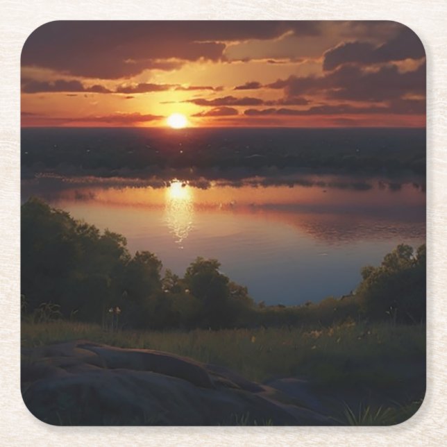 Photorealistic Sunrise Square Paper Coaster (Front)