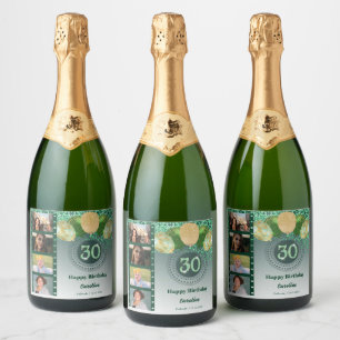 Photos, 30th Birthday Green Glitter Champagne Sparkling Wine Label