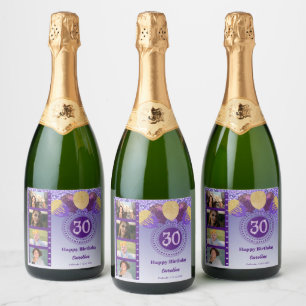 Photos, 30th Birthday Purple Glitter Champagne Sparkling Wine Label