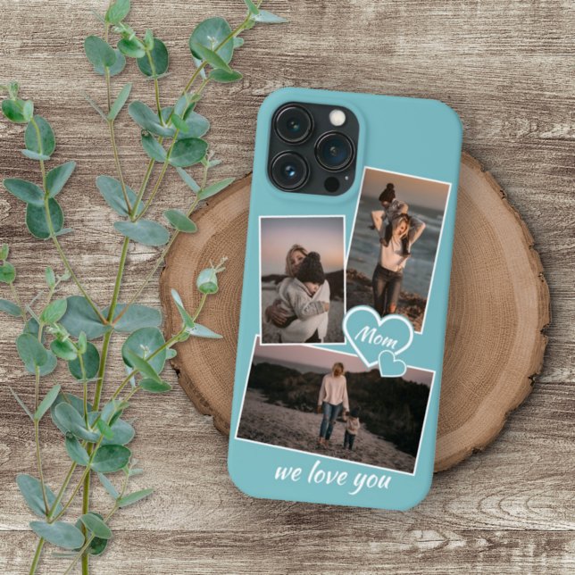 Photos And Heart On Light Turquoise Teal Blue iPhone Case (Creator Uploaded)