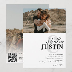 Photos bold names calligraphy black white wedding invitation