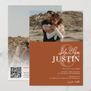 Photos bold names calligraphy terracotta wedding invitation