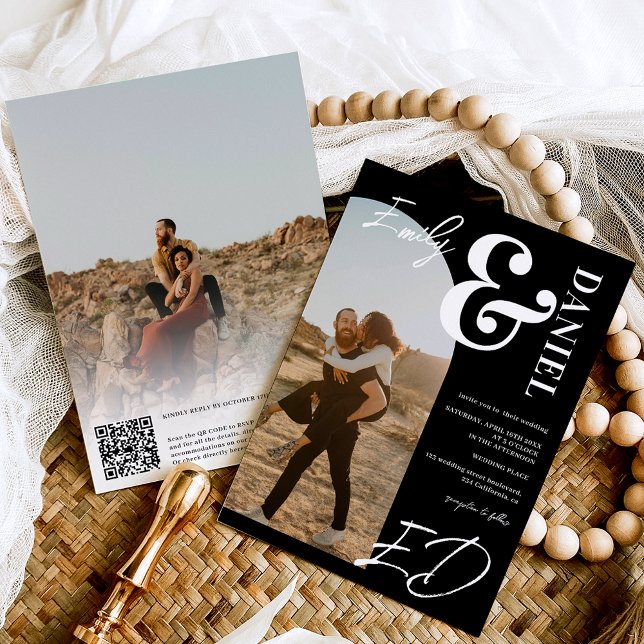 Photos bold names script arch black wedding invitation (Photos bold names script arch black wedding invitation)