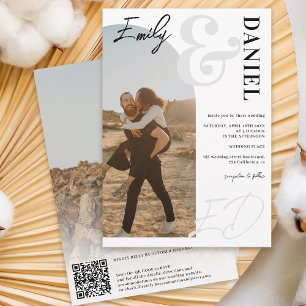 Photos bold names script arch black white wedding invitation