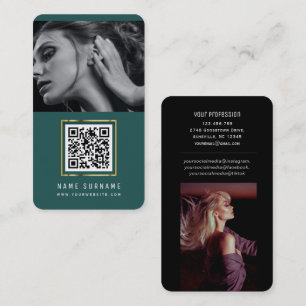photos qr code scannable barcode modern emerald business card