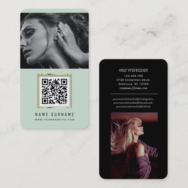 photos qr code scannable barcode modern mint busin business card (Front/Back)