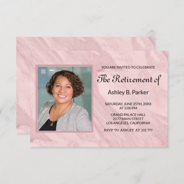 Photos & Rose Gold Marbled Invitation (Front/Back)