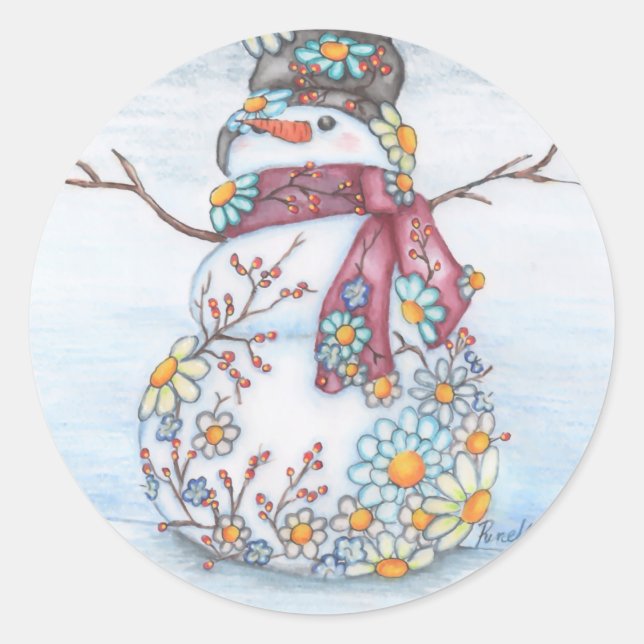photoscape snowman classic round sticker (Front)