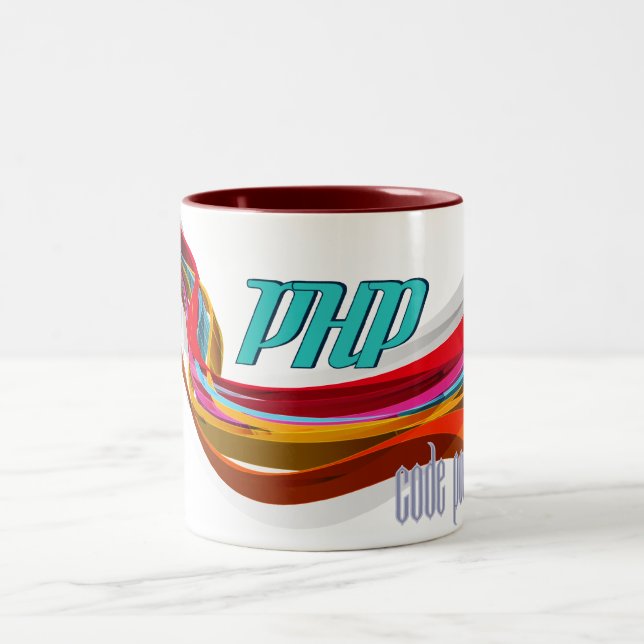 PHP- Red Orange Grey Smooth wave Two-Tone Coffee Mug (Center)