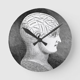 Phrenology Head Diagram Round Clock