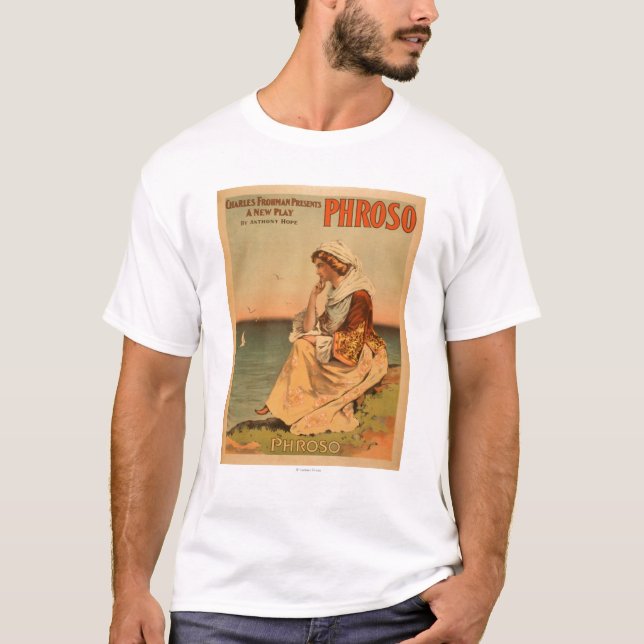 Phroso Woman at Beach Theatrical Poster T-Shirt (Front)