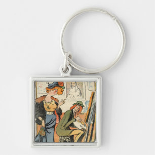 Phryne: caricature of an artist's model key ring