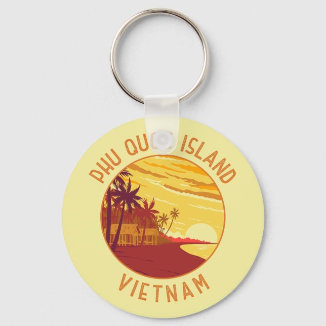 Phu Quoc Island Vietnam Retro Distressed Circle Key Ring (Front)