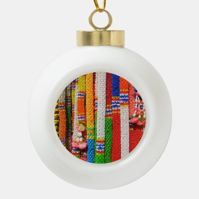 Phuang Maalai - Thai Floral Garland Ceramic Ball Christmas Ornament (Front)