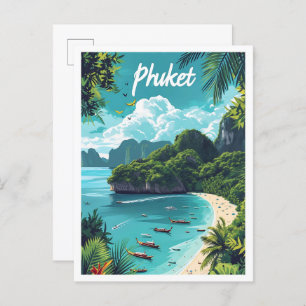 Phuket Thailand Artistic Travel Illustration Postcard