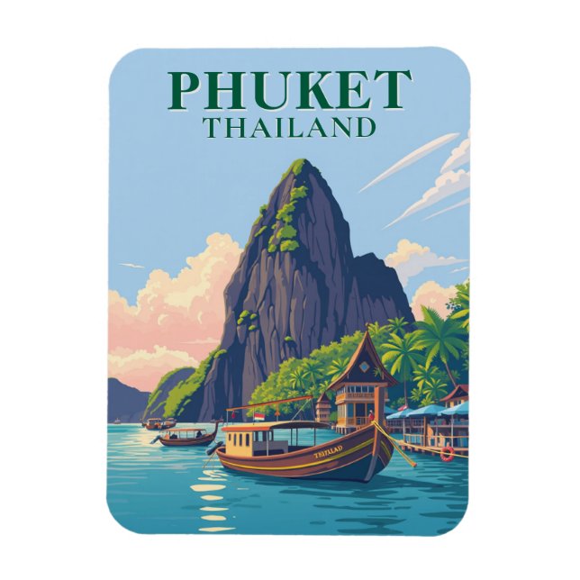 Phuket Thailand Beach Boat Travel Souvenir Magnet (Vertical)