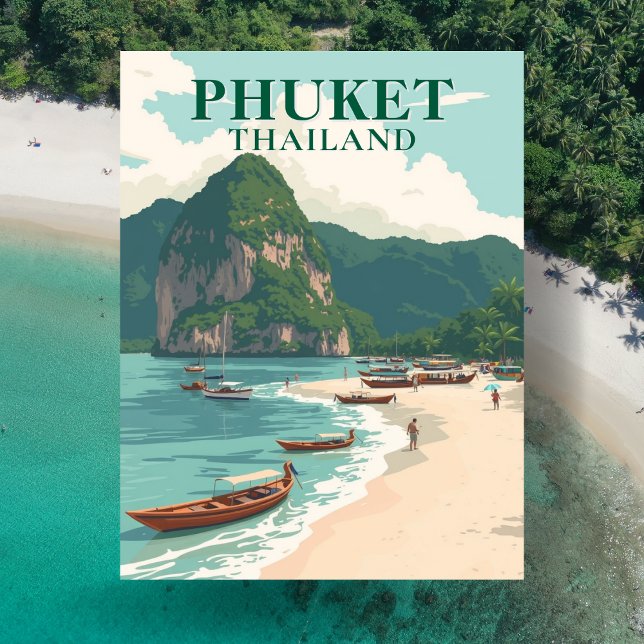 Phuket Thailand Beach Vintage Art Postcard (Zazzle Phuket Thailand Beach Vintage Art)