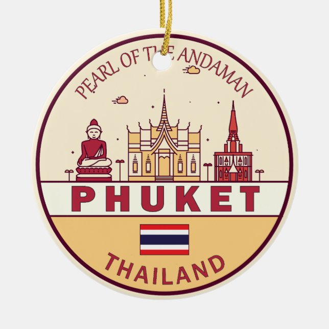 Phuket Thailand City Skyline Emblem Ceramic Ornament (Front)