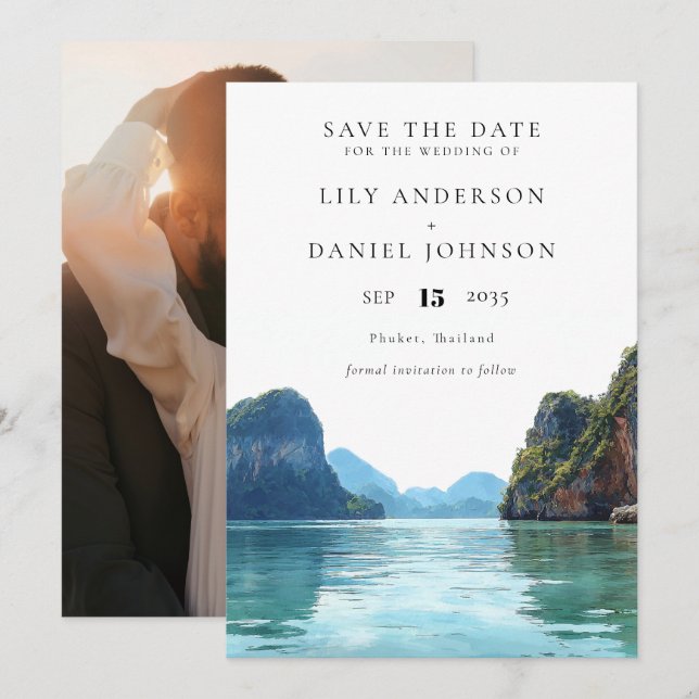 Phuket Thailand Destination Photo Wedding Save The Date (Front/Back)