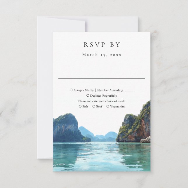 Phuket Thailand Elegant Watercolor Wedding RSVP Card (Front)