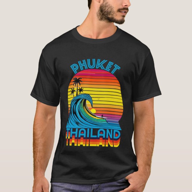Phuket Thailand Retro Throwback Surf & Beach Souve T-Shirt (Front)