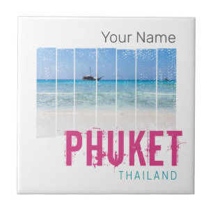 Phuket Thailand Vintage Beach Panorama Souvenir Ceramic Tile