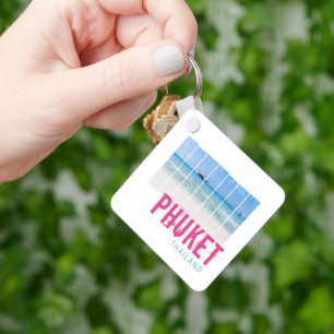 Phuket Thailand Vintage Beach Panorama Souvenir Key Ring
