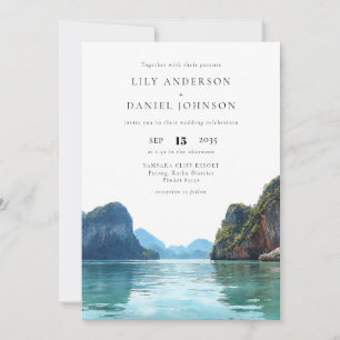 Phuket Thailand Watercolor QR Code Wedding Invitation