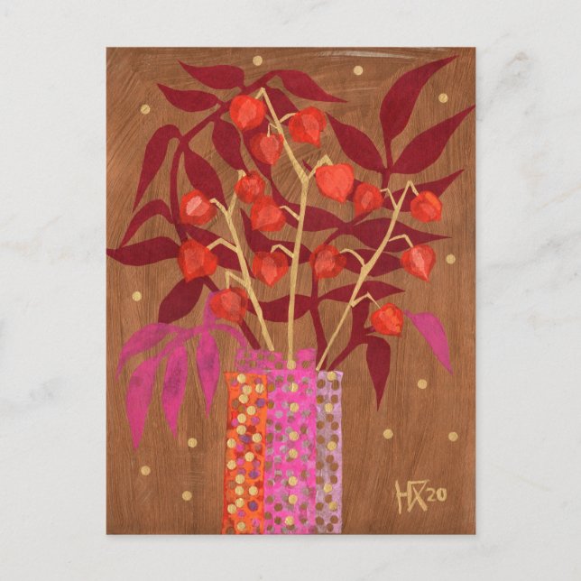 Physalis Chinese Lanterns Paper Collage Floral Art Postcard (Front)