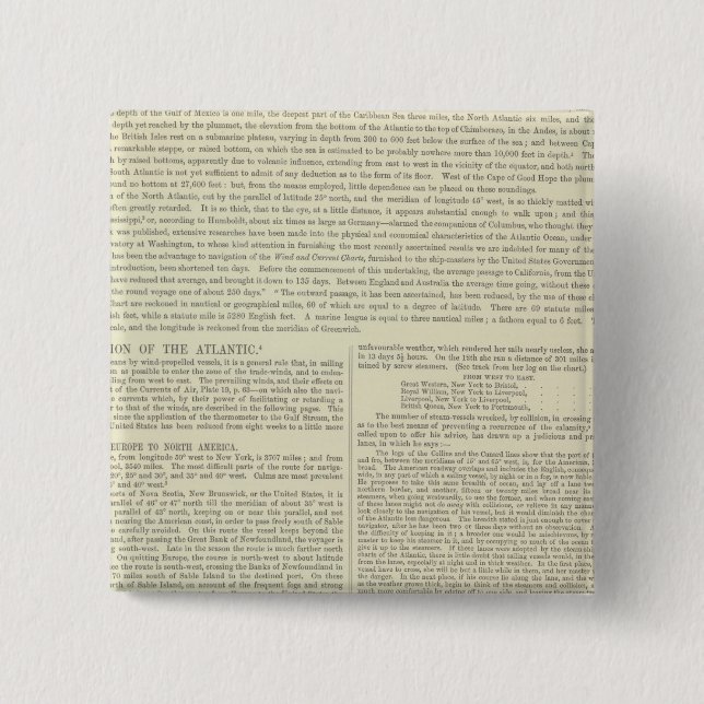 Physical Chart of the Atlantic Ocean 15 Cm Square Badge (Front)