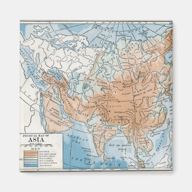 Physical Map of Asia (1916) Magnet (Front)