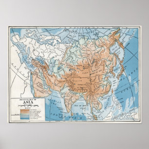 Physical Map of Asia (1916) Poster