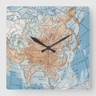 Physical Map of Asia (1916) Square Wall Clock