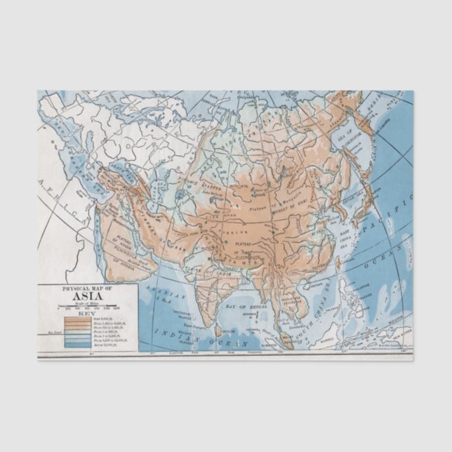 Physical Map of Asia (1916) Tissue Paper (Front)