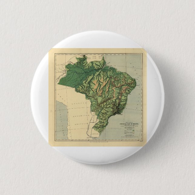 physical map of brazil 6 cm round badge (Front)