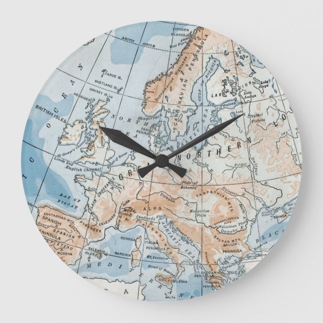 Physical Map of Europe (1916) Large Clock (Front)