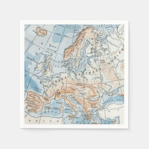 Physical Map of Europe (1916) Napkin