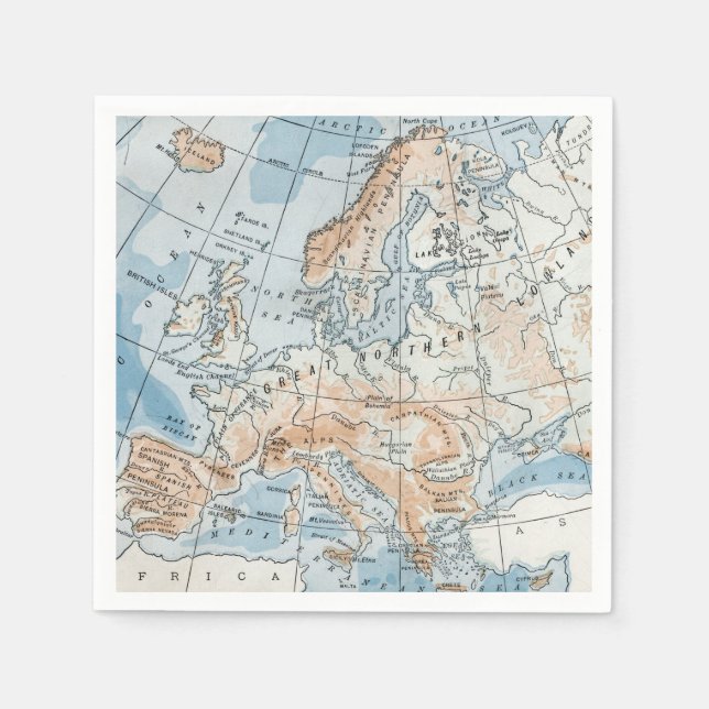 Physical Map of Europe (1916) Napkin (Front)