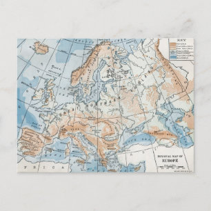 Physical Map of Europe (1916) Postcard