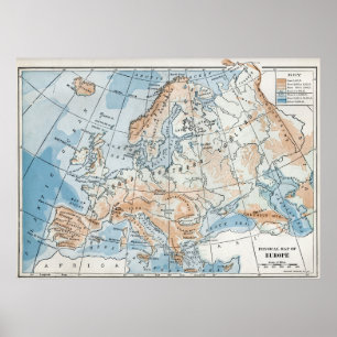 Physical Map of Europe (1916) Poster
